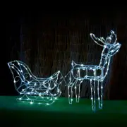 WHITE LED Solar Reindeer Deer Sleigh Fairy Light Outdoor Christmas Xmas Garden