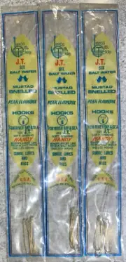 3 Packs JT Jeros Tackle Mustad Peak Flounder Snelled Rigs Size 6