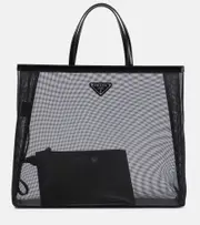 [Prada] Prada Large leather-trimmed mesh tote One Size black