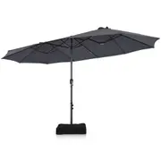 Costway 4.6*2.7M Double-Sided Outdoor Umbrella w/Base Parasol Beach Shelter Stand Garden Yard Deck Grey