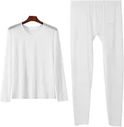 [iYunyi] Men's Thermal Underwear Set, Ice Silk Feeling Long Johns, Winter Thin Base Layer Top & Bottom