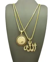 NEW ALLAH ARABIC PENDANT 24"&27" BOX CHAIN HIP HOP HIP HOP NECKLACE SET RC2159