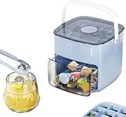 Ice Cube Tray with Lid & Bin, Reusable 2-Layer Portable Ice Cube Mould, BPA Free, Easy-Release 48pcs Ice Tray for Freezer, Drinks, Cocktails, Parties(Blue)