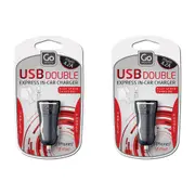 2x Go Travel Double USB Port Car Charger 4.2A Socket for Phones/Tablets Black