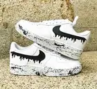 Nike Air Force 1 Custom White Shoes Retro Urban Chill Black Splatter Drip Swoosh
