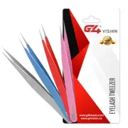 4x Set Eyelash Tweezers Straight & Curved Extension Lash For Professional Makeup