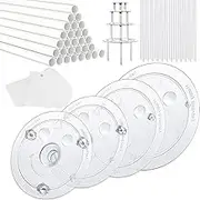 20 Plastic Cake Sticks Support Rods and 12 Clear Cake Stacking Dowels with 4 Cake Separator Board for 4, 6, 8, 10 Inch Cakes and 3 Pieces Cake Scrapers-Plastic Cake Dowel Rods Set
