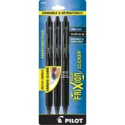 Pilot FriXion Clicker Erasable Gel Pens, 0.7 mm, Black Barrels, Black Ink, 3-Pk
