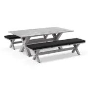 Aged Teak look Tahitian 2.1m Aluminium Dining Setting with Bench Seats 2.1m