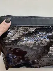 Women’s Sequin Bag Zippered Pouch New Black And Silver