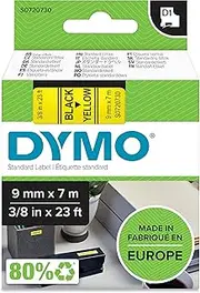 DYMO D1 Label Cassette Tape, 9mm x 7m, Black/Yellow