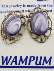 Wampum Quahog North-Eastern Shell & Silver Clip-On Vintage Costume Earrings New