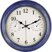 JoFomp Outdoor Clocks for Patio, Large 12 inch Outside Wall Clock Waterproof with Thermometer and Hygrometer Combo, Round Silent Battery Operated Wall Clock for Home, Pool, Garden