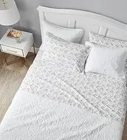 [Laura Ashley] King Sheet Set, Cotton Flannel Bedding, Brushed for Extra Softness & Comfort (Rosalie Grey, King)
