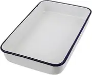 MOLUCKFU Vintage Enamel Rectangular Roasting Pan Multifunctional Baking Tray for Oven Serving and Decorative Use High Temperature Resistant Retro Design Convenient Shape for Casserole and