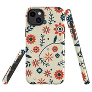 For iPhone 14 Case Tough Protective Cover, Orange And blue Flowers
