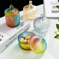 在飛比找樂天市場購物網優惠-歐式糖果罐玻璃擺件帶蓋可愛創意家用裝飾品客廳儲物罐水晶收納罐