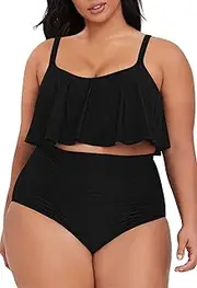 [Pink Queen] Women's Plus Size Tankini Set 2-Piece Tummy Control Plus Size Bikini