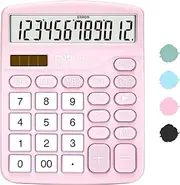 Calculator, Deli Standard Function Desktop Calculators with 12 Digit Large LCD Display and Sensitive Button, Solar Battery Dual Power Office Calculator, Pink