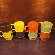 Vintage Tupperware Stackable Mug Cup Set of 8 Harvest Orange Green Yellow Brown