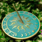 Garden Sundial Solstice Solid Brass Verdigris Blue Round 10" Inch
