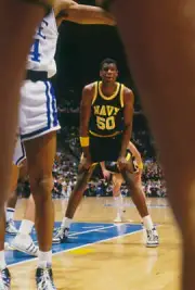 The Navys David Robinson Looks For A Pass 1980 Basketball Photo