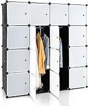 Giantex 16-Cube Storage Organizer, DIY Modular Closet Storage Cabinet with Hanging Poles for Clothing, Portable Plastic Storage Shelf, Bookshelf, for Home, Office, Bedroom (Black)