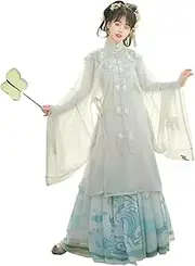 [HHCTEBEC] Ming Dynasty Stand Collar Duijin Hanfu Top Pleated Skirt With Wide Sleeve Daily Wear
