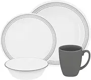 [CORELLE] Vitrelle Glass Mystic Chip and Break Resistant Dinner Set, Set of 16, Grey