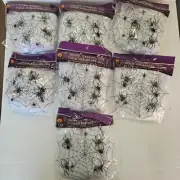 Halloween Spider Webs & Webbing Decor Bundle - 7 Cobweb Packs lot with spiders