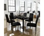 vidaXL Seven Piece Dining Table Set Black