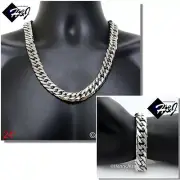 24"MEN Stainless Steel WIDE 16x5mm Silver Cuban Curb Chain Necklace Bracelet SET
