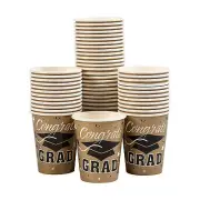 Gold Graduation Party Congrats Grad & Cap Paper Cups Bulk 50 Pc