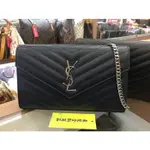 巴黎全新精品 YSL聖羅蘭 SAINT LAURENT WOC 377828 深藍色荔枝皮牛皮銀鍊信封式斜 肩背包