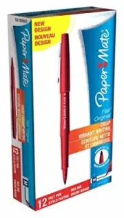 PaperMate Flair Original Felt Tip Pen, Medium - Red, Pack of 12