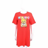 在飛比找Yahoo奇摩購物中心優惠-MOSCHINO 七彩氣球泰迪熊紅色短袖長版TEE 洋裝