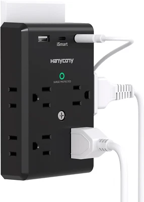 Surge Protector Outlet Extender with USB C Ports - 3 Sided Power Strip with 8 Ou