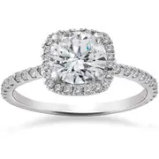 Bliss Diamond 2CT Round Cushion Halo Diamond Solitaire Engagement Ring Gold Lab Grown in 14K White Gold at Nordstrom