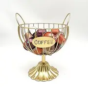 Coffee Pod Organizer, Iron Coffee Pod Holder Premium Quality Metal & Wide Opening, Gold Coffee Capsule Basket for Kitchen Office Desktop