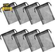 8 Pcs Small Mesh Bags, 6 X 4" Portable Black Nylon Mesh Drawstring Bags, Small T