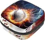 Period Bag,Sanitary Napkin Storage Bag,Baseball Fire and Water,Tampon Holder for Purse
