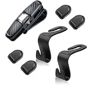 Car Organiser Set | 1 Pcs Double-End Glasses Holder for Car Sun Visor | 2 Pcs Car Headrest V-Type Double Hooks | 4 Pcs Sticky Hooks for Keys USB Cable Earphone Storage