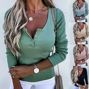 Women's Blouse Plain Modern Casual Long Sleeve V Neck Regular Tops Holiday Going out Buttons Black Pink Blue Green Khaki Fall