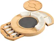 Charcuterie Board Set with Built-in Drawer | Round Wooden Cheese Serving Tray and Food Platter | Elegant Entertaining Board for Parties, Housewarming, Kitchen and Outdoor Events