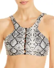AQUA Swim Top Halter w/Buttons Size Small Snake Animal Print Blk/Cream Retail$58
