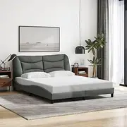 vidaXL Queen Size Bed Frame with Foam-Stuffed Headboard - Modern Dark Grey Fabric Sleeping Platform for Bedroom