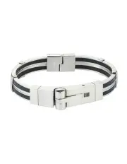 [Cudworth] Polished Stainless Steel And Rubber Bracelet With Locking Clasp in Silver