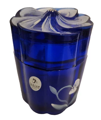 Fenton Trinket Box Cobalt Glass Swirl Lid New Handpainted Gift 3"