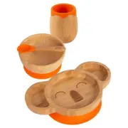 4pc Tiny Dining Orange Koala Bamboo Baby Feeding Set Weaning Plate Bowl Spoon
