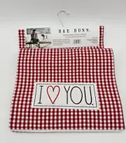 Rae Dunn Valentine I ❤️ YOU Red Check Embroidered Table Runner 14"x72" Farmhouse